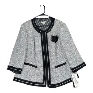 Nygard Woman NWT 18W Black White Tweed Jacket Flower Motif Mature Office Career